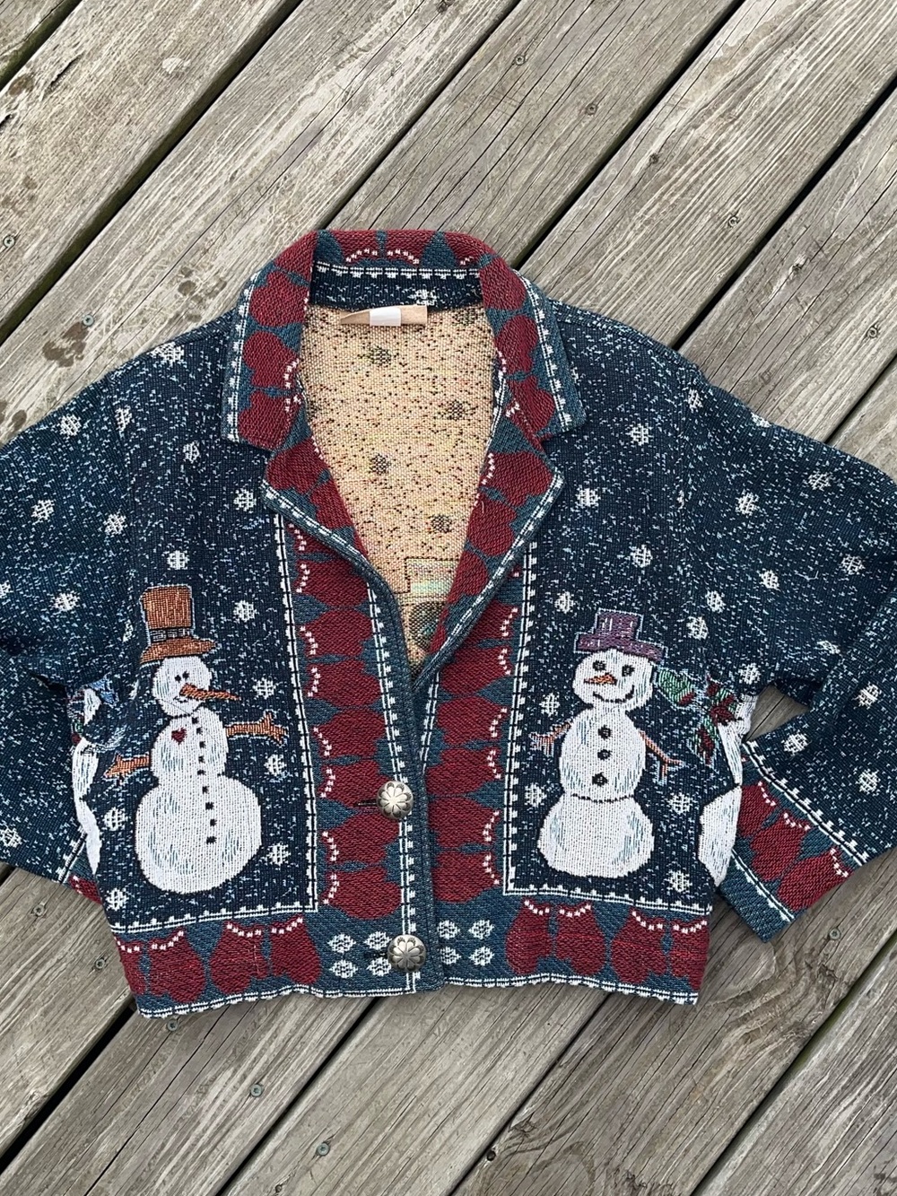 Painted Pony Navy & Red Snowman Cardigan Jacket One Size
